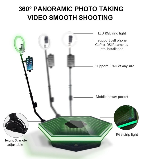 360 Hexagon LED Photo Booth 45″ (Automatic Spin)