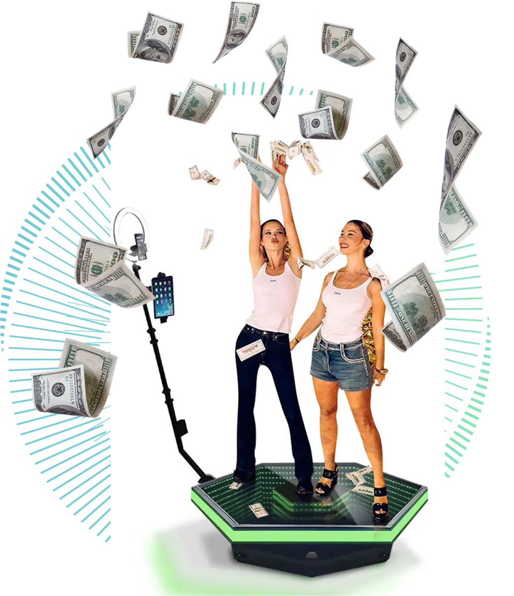 45" Hexagon LED 360 Photo Booth Deluxe Package hexagon 360 photo booth action 2 - 45" Hexagon LED 360 Photo Booth Deluxe Package - 360-photo-booth-packages, 360-glass-photo-booths